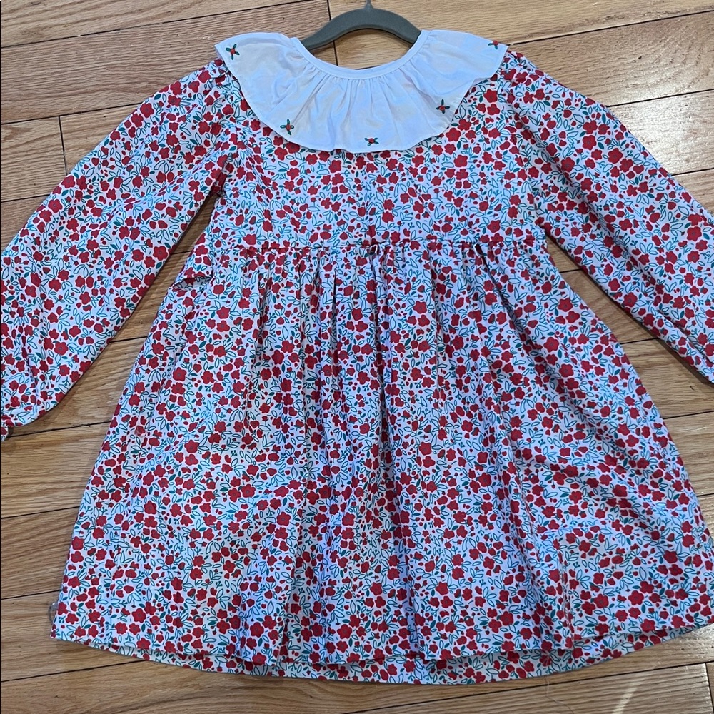 Cecil and Lou Girls holiday dress with rosebud embroidery and bow detail. Size 8